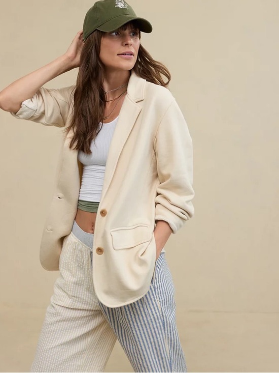 aerie Jackets & Blazers - NWT American Eagle Aerie Fleece Blazer Cake Batter Small Oversized Longer Length